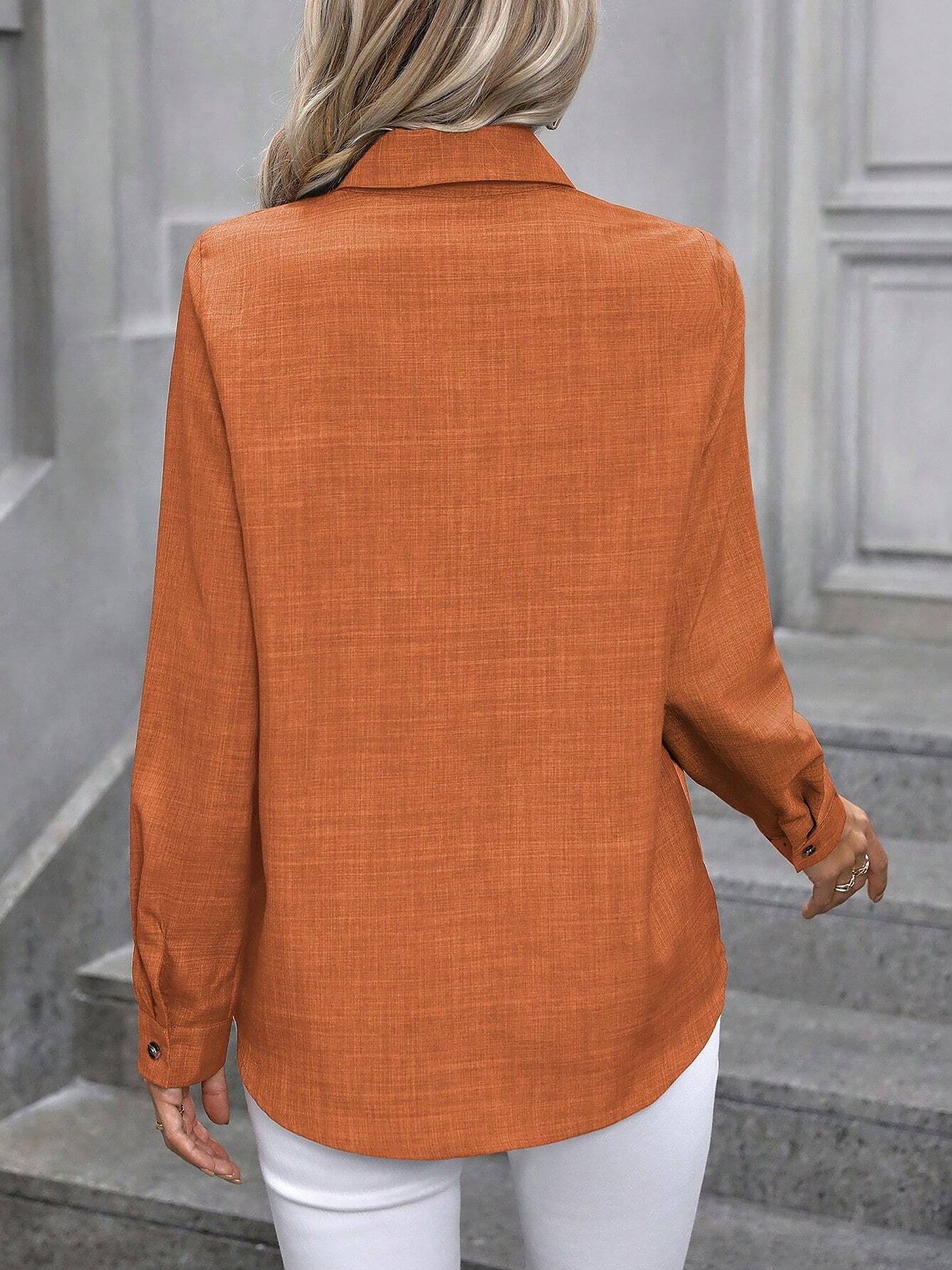 Collared Long Sleeves Button Down Work Shirt