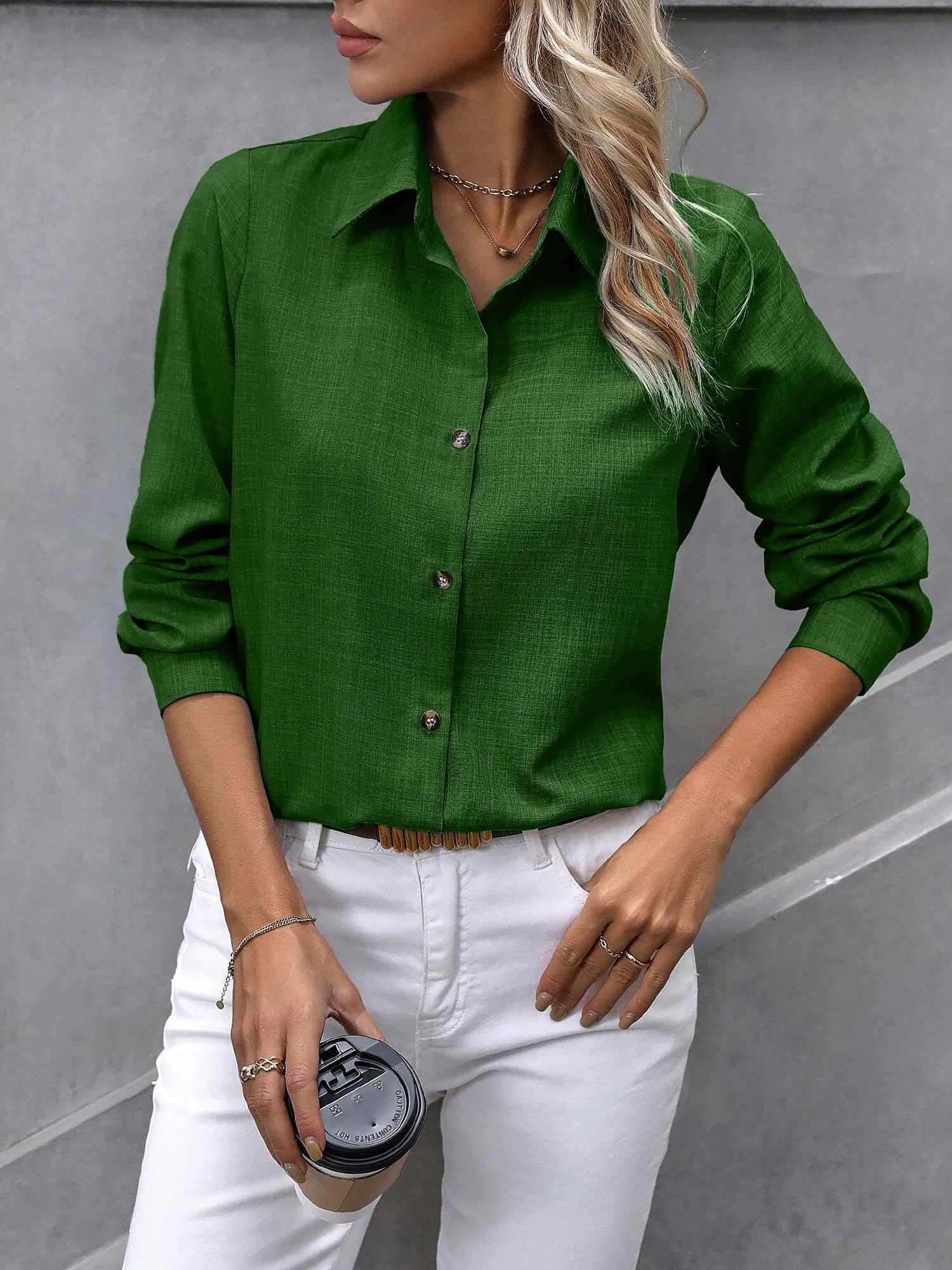 Collared Long Sleeves Button Down Work Shirt