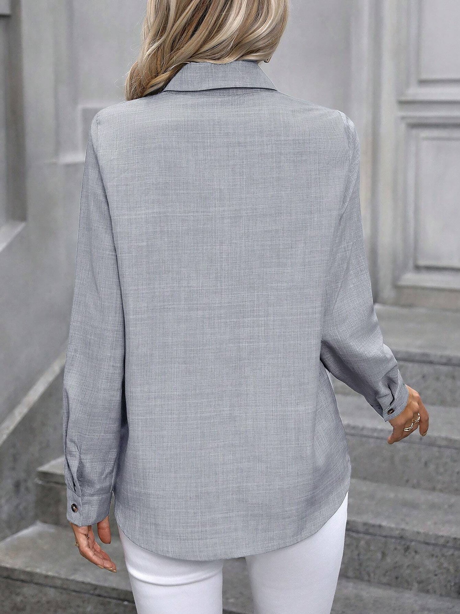 Collared Long Sleeves Button Down Work Shirt