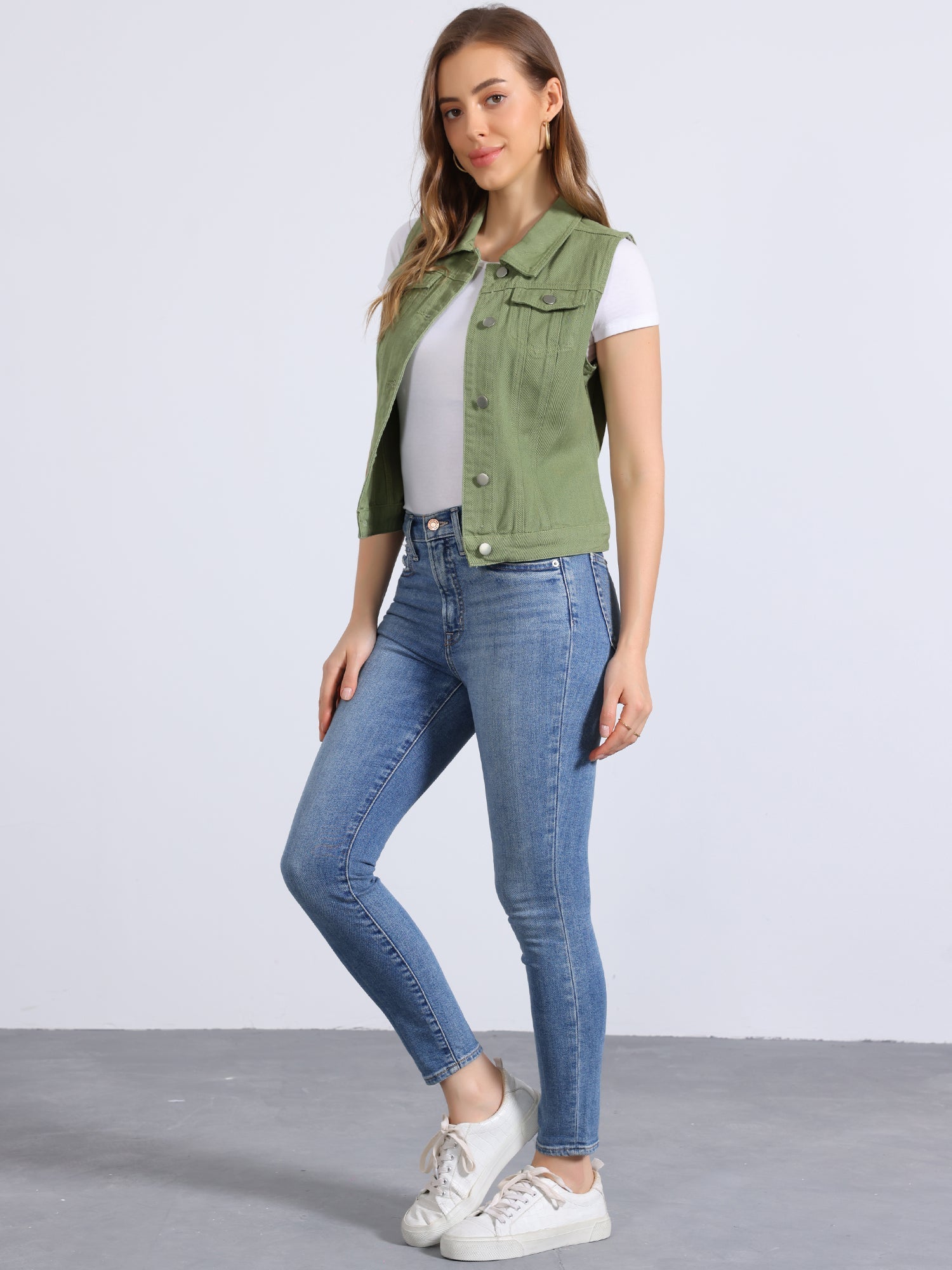 Buttoned Chest Flap Pocket Washed Denim Jacket Vest