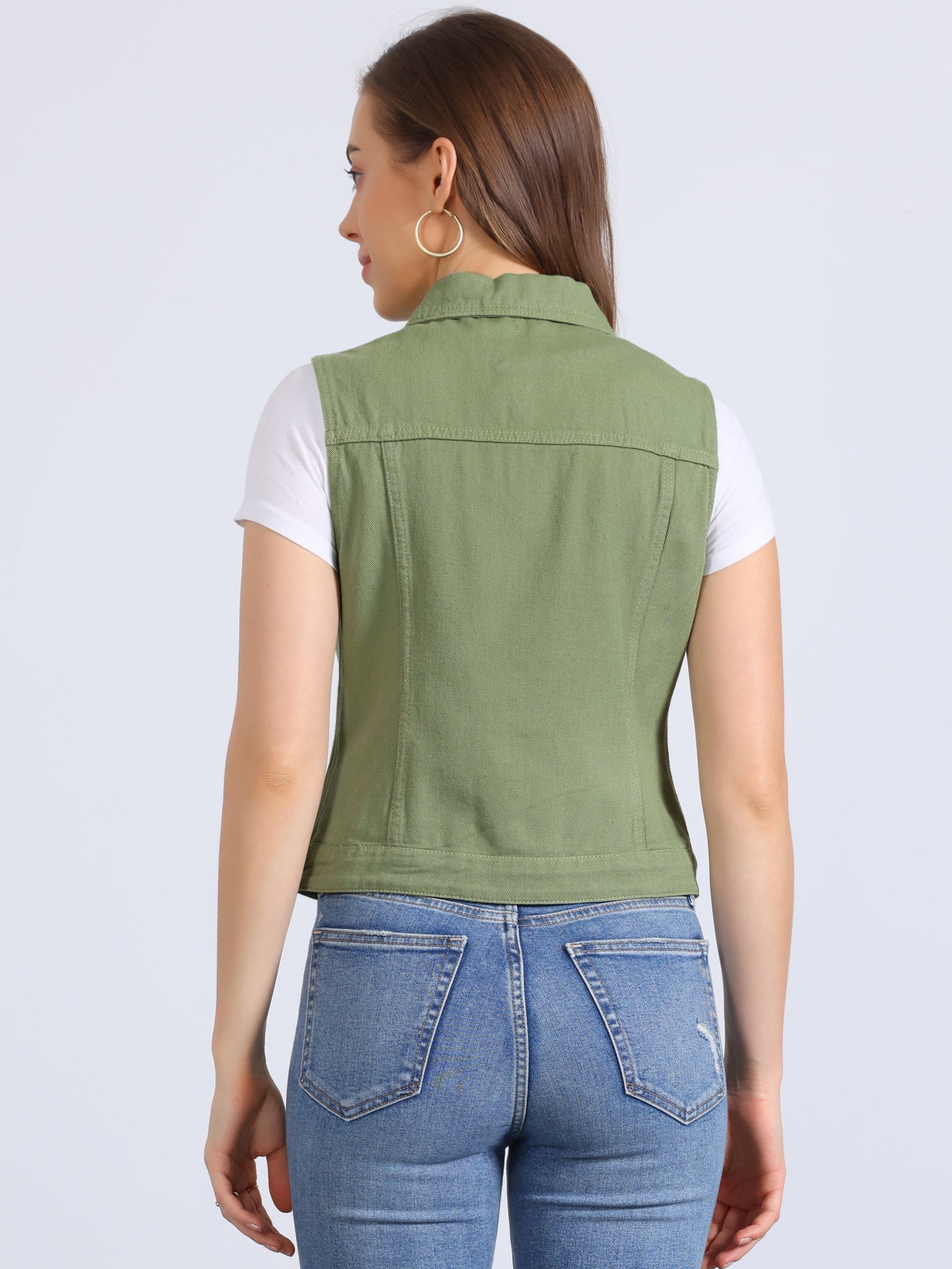 Buttoned Chest Flap Pocket Washed Denim Jacket Vest