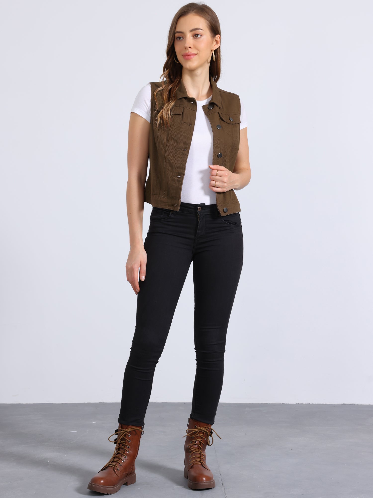 Buttoned Chest Flap Pocket Washed Denim Jacket Vest