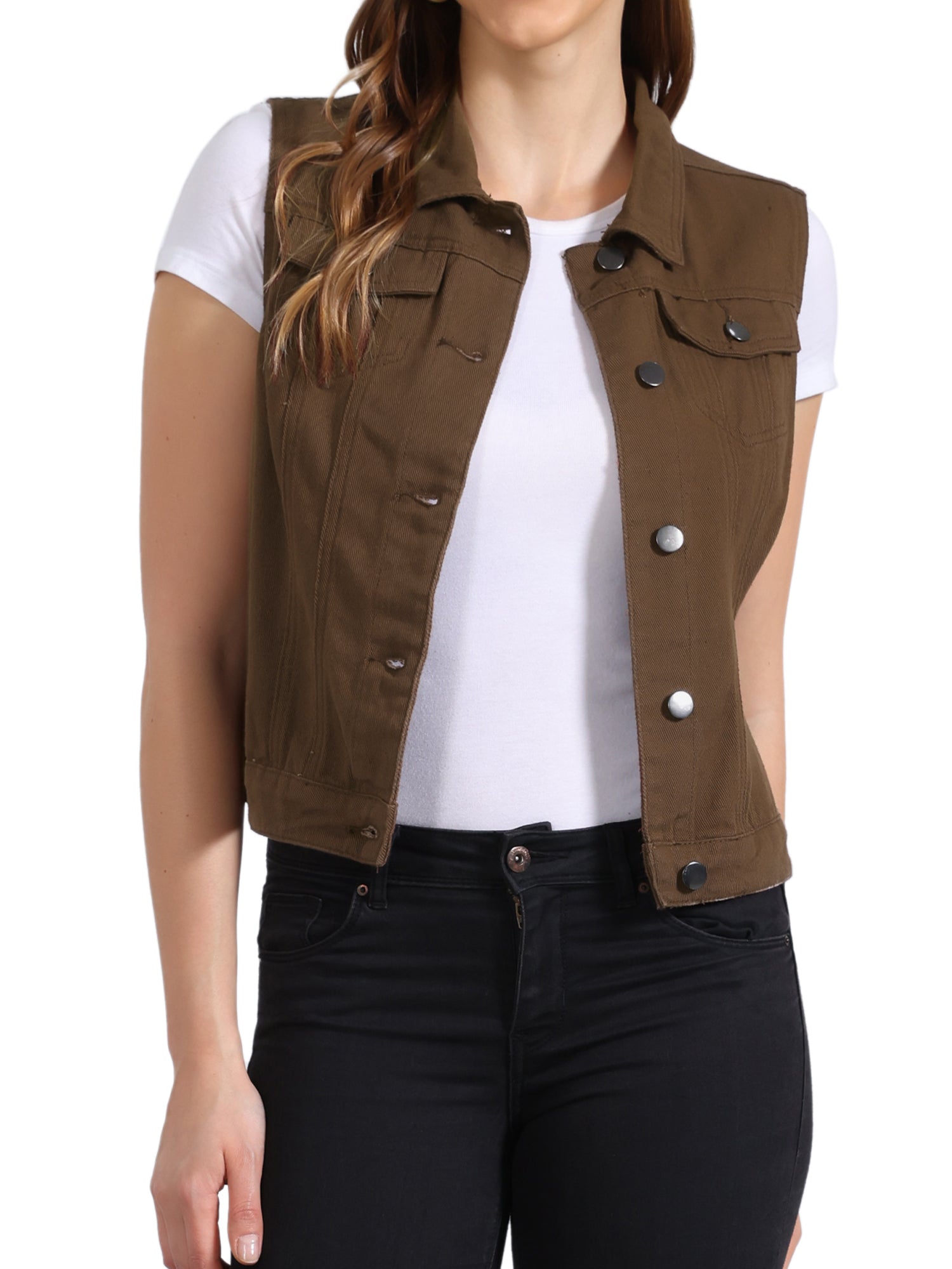 Buttoned Chest Flap Pocket Washed Denim Jacket Vest