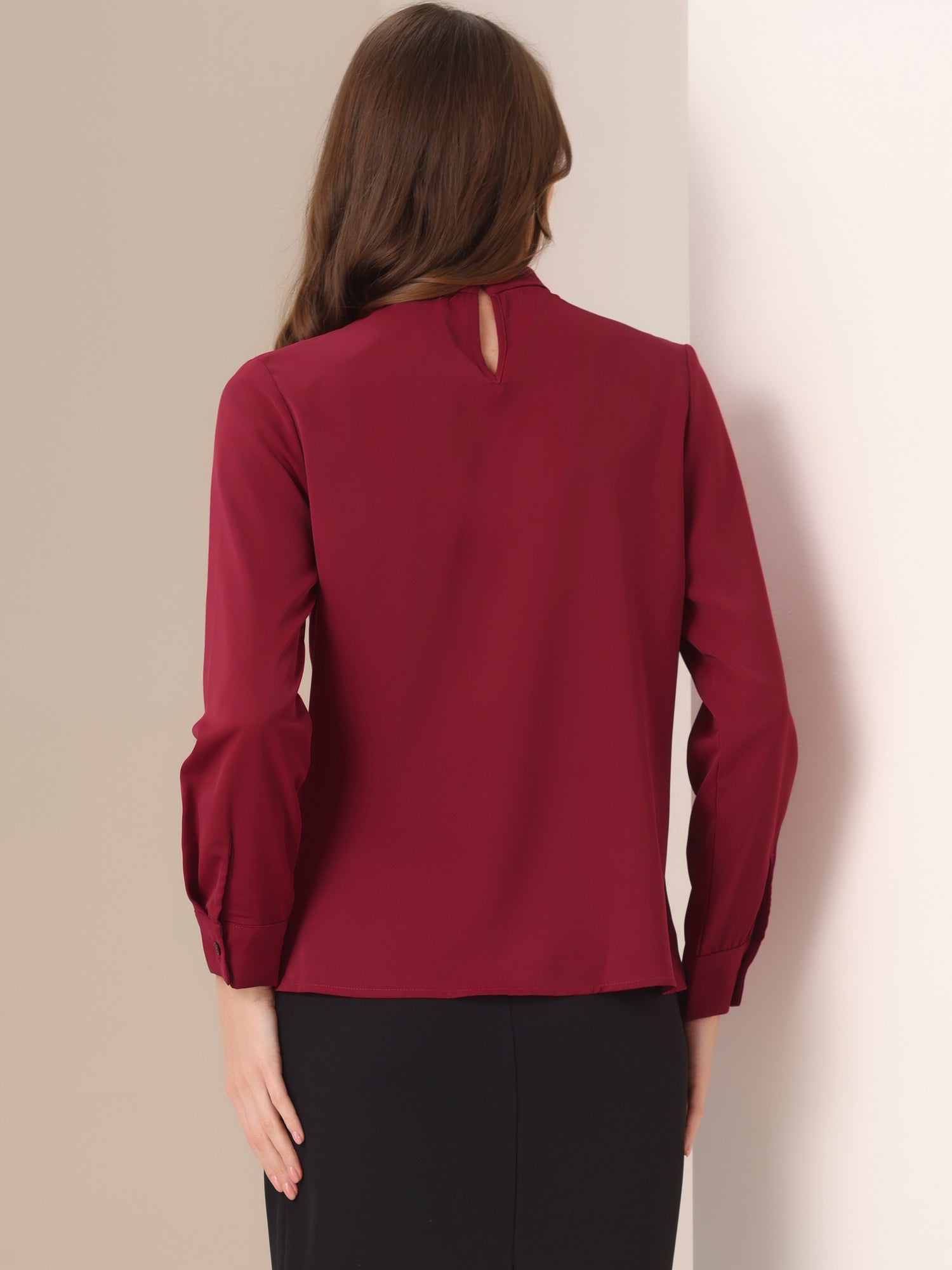 Stand Collar Chiffon Long Sleeve Business Casual Work Blouse
