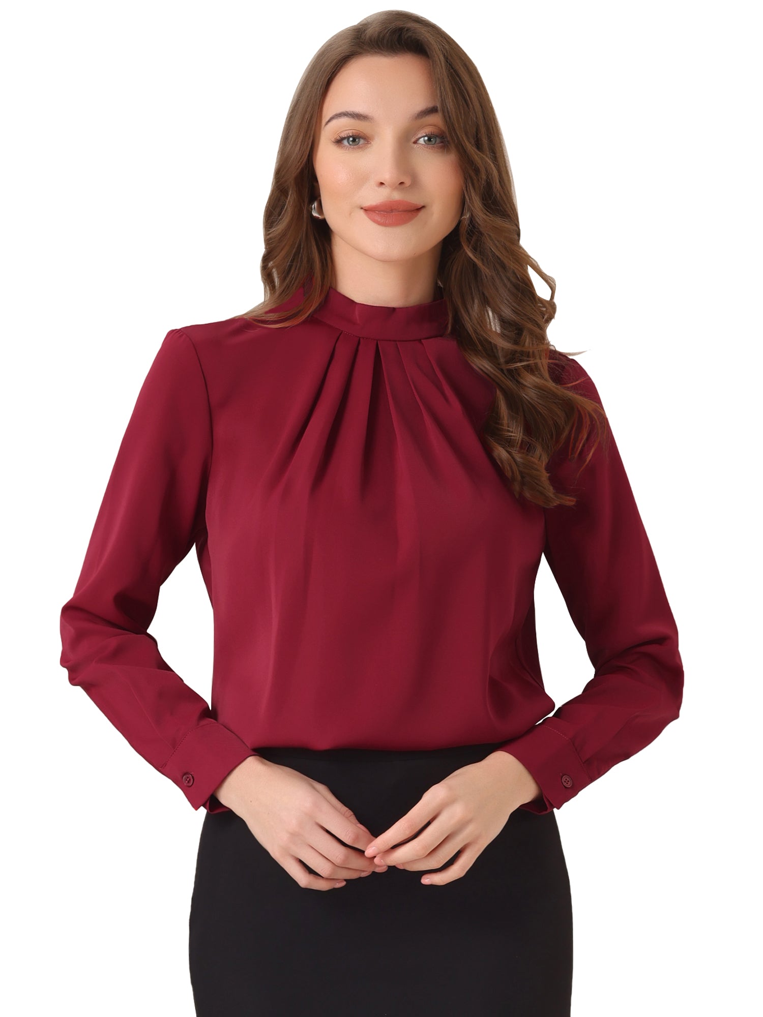 Stand Collar Chiffon Long Sleeve Business Casual Work Blouse