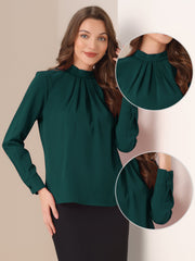 Stand Collar Chiffon Long Sleeve Business Casual Work Blouse