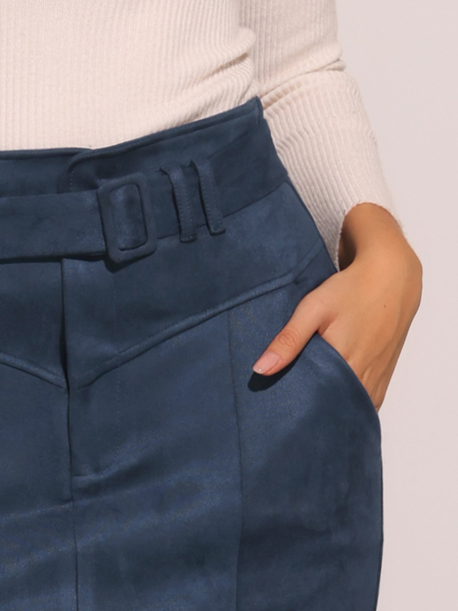Faux Suede Casual High Waist Belted A-Line Mini Skirts