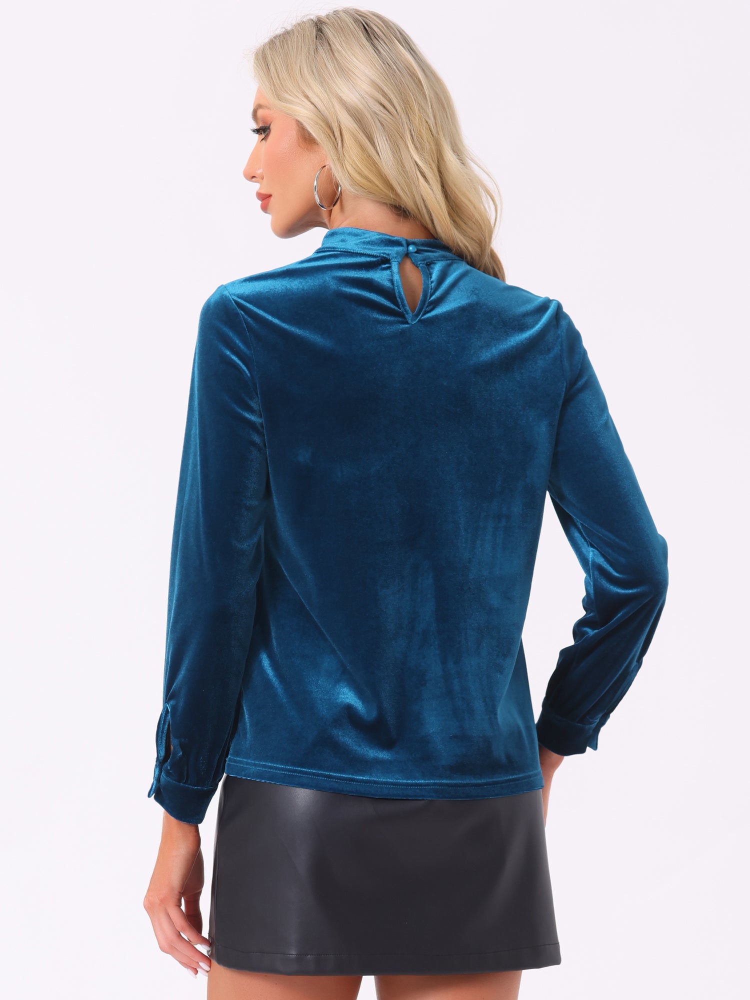 Velvet Long Sleeve Keyhole Elegant Casual Blouse