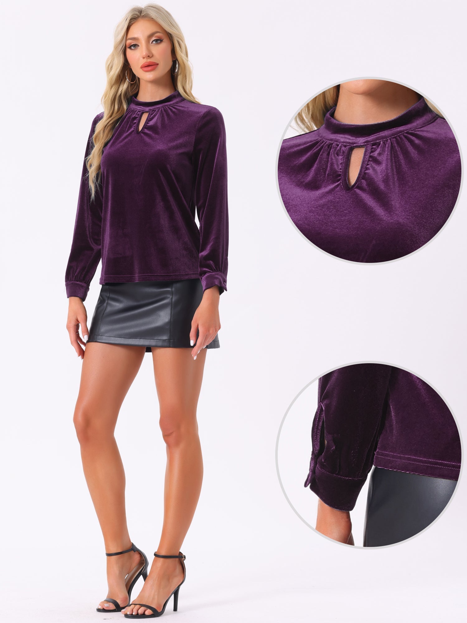 Velvet Long Sleeve Keyhole Elegant Casual Blouse