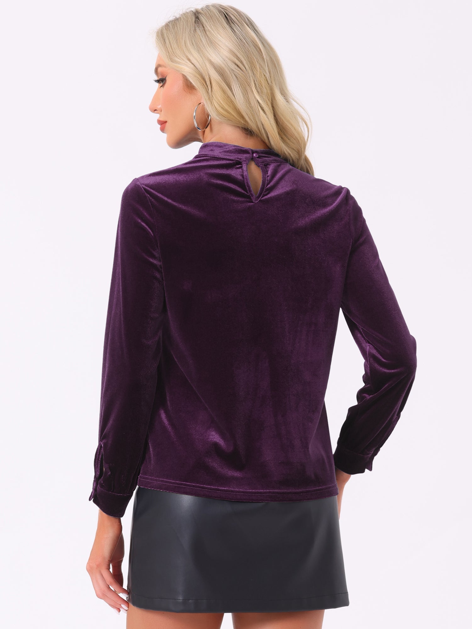 Velvet Long Sleeve Keyhole Elegant Casual Blouse