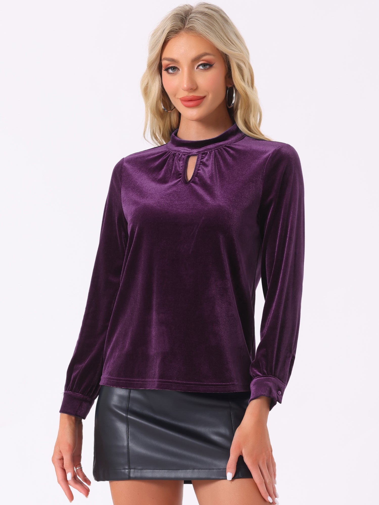 Velvet Long Sleeve Keyhole Elegant Casual Blouse