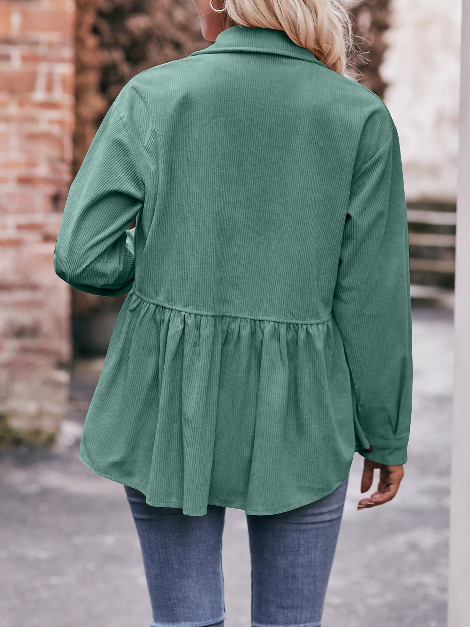 Corduroy Collared Button Down Babydoll Blouse