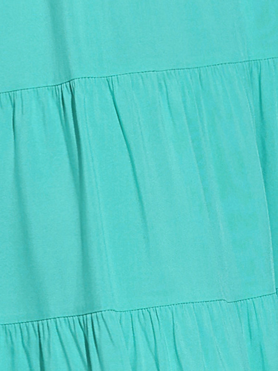 Midi Solid Elastic Waist Flare Tiered Long Pockets A-Line Skirt
