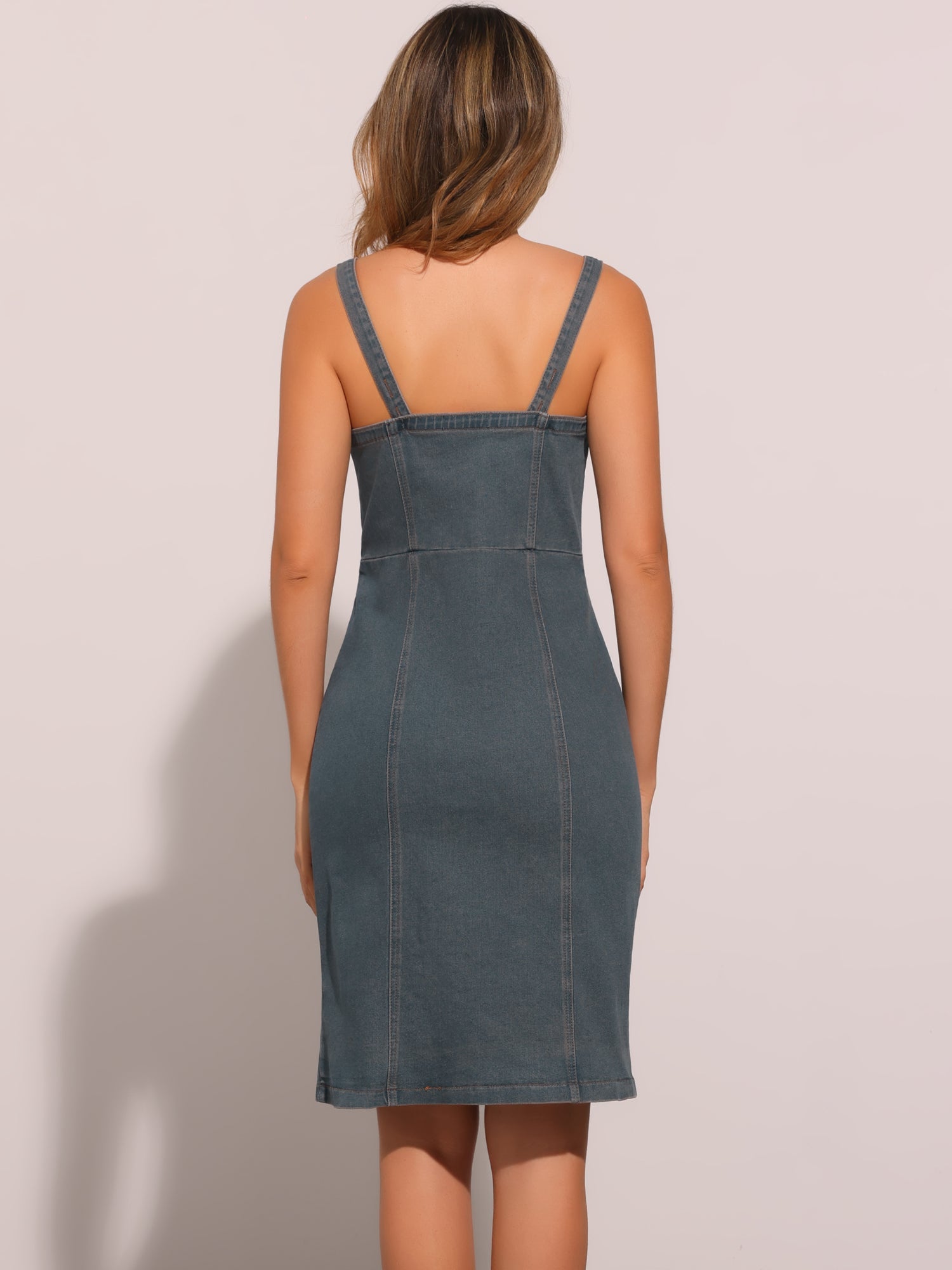 Button Down Denim Sleeveless Sweetheart Neck Jeans Dress
