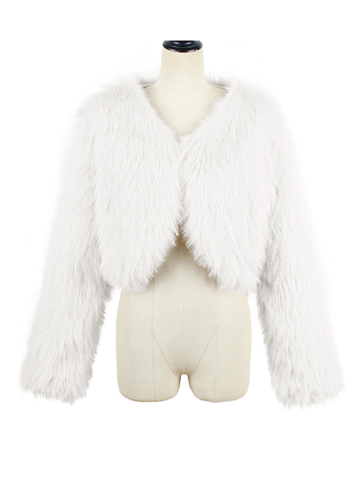 Long Sleeves Open Front Cropped Faux Fur Jacket