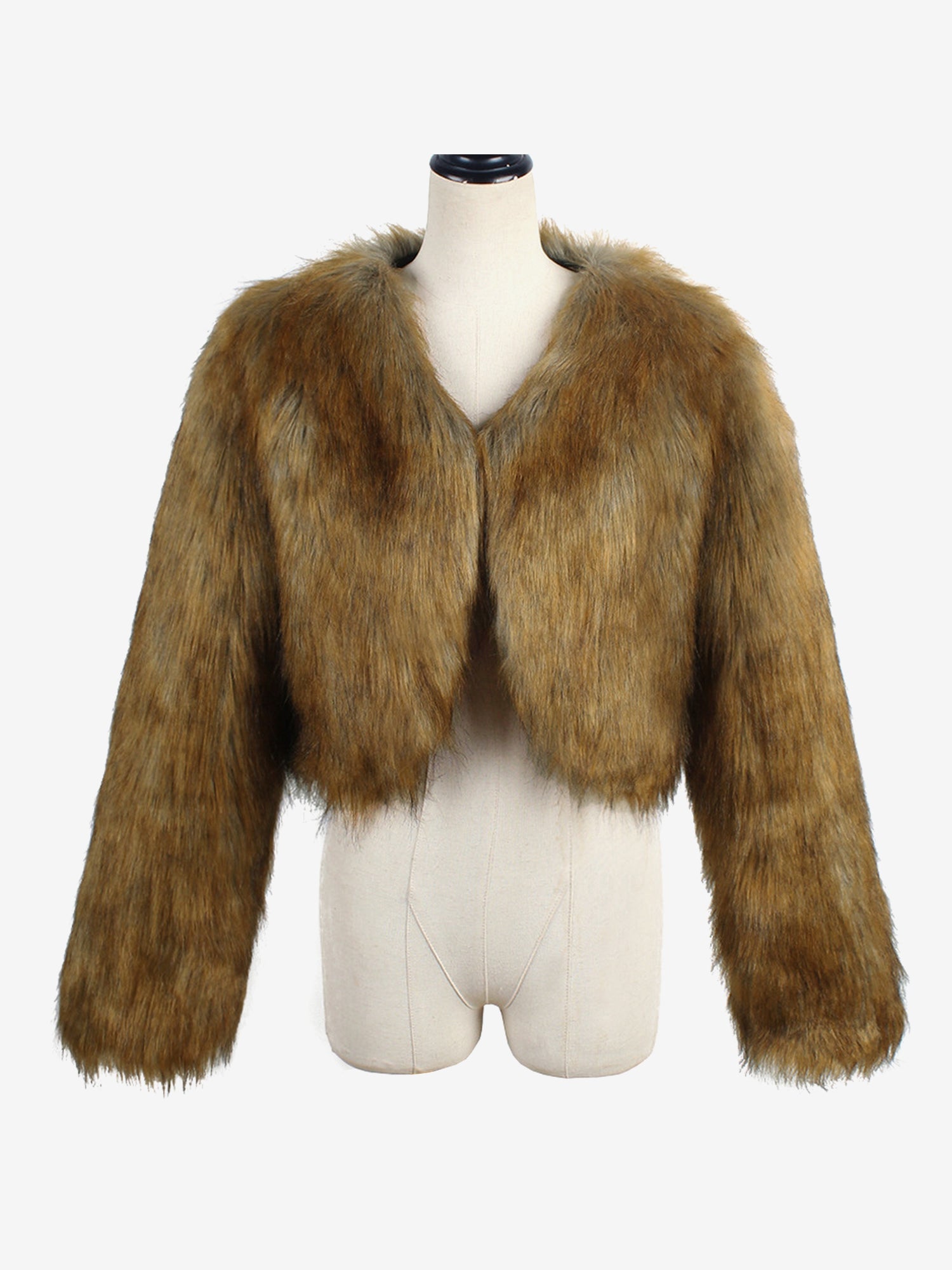 Long Sleeves Open Front Cropped Faux Fur Jacket