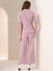 2 Pieces One Button Short Sleeve Blazer Jacket and Suit Pants Office Suit Set