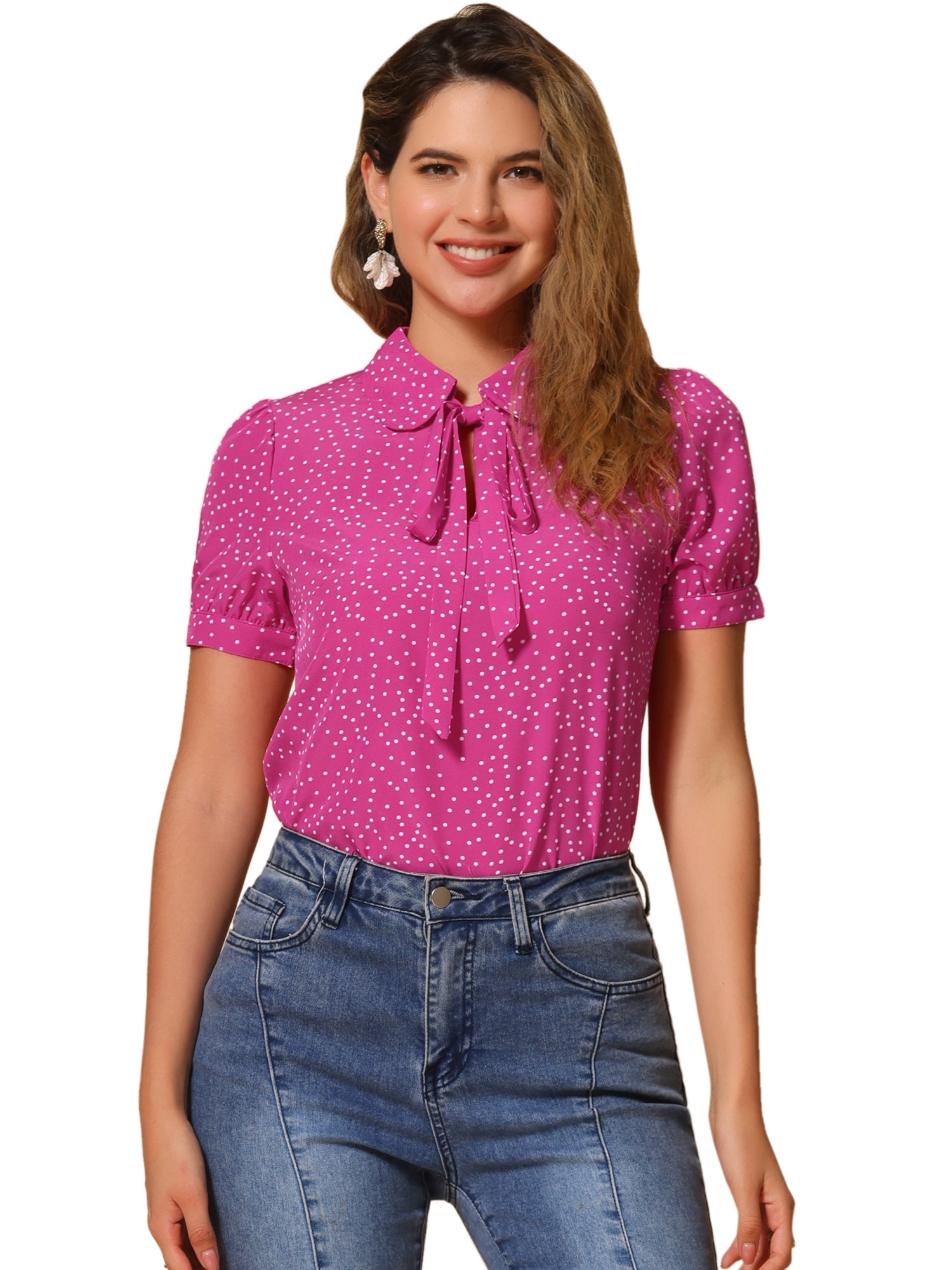 Retro Dots Bow Tie Peter Pan Collar Chiffon Blouse