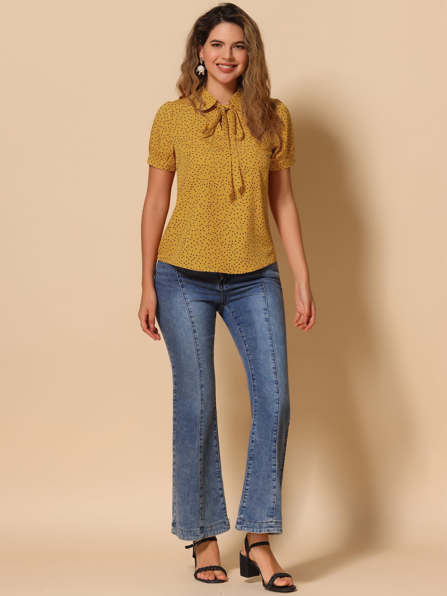 Retro Dots Bow Tie Peter Pan Collar Chiffon Blouse