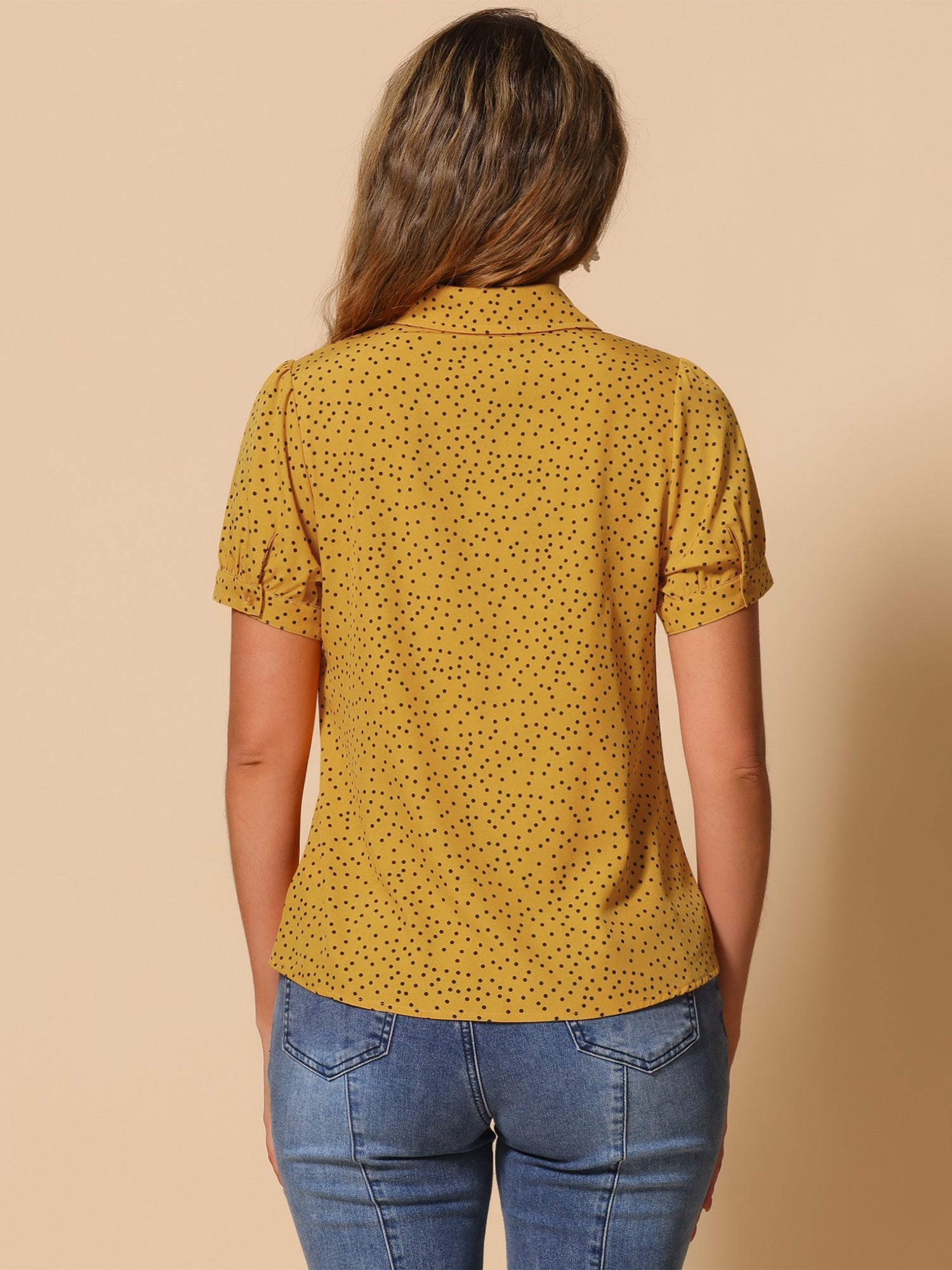 Retro Dots Bow Tie Peter Pan Collar Chiffon Blouse
