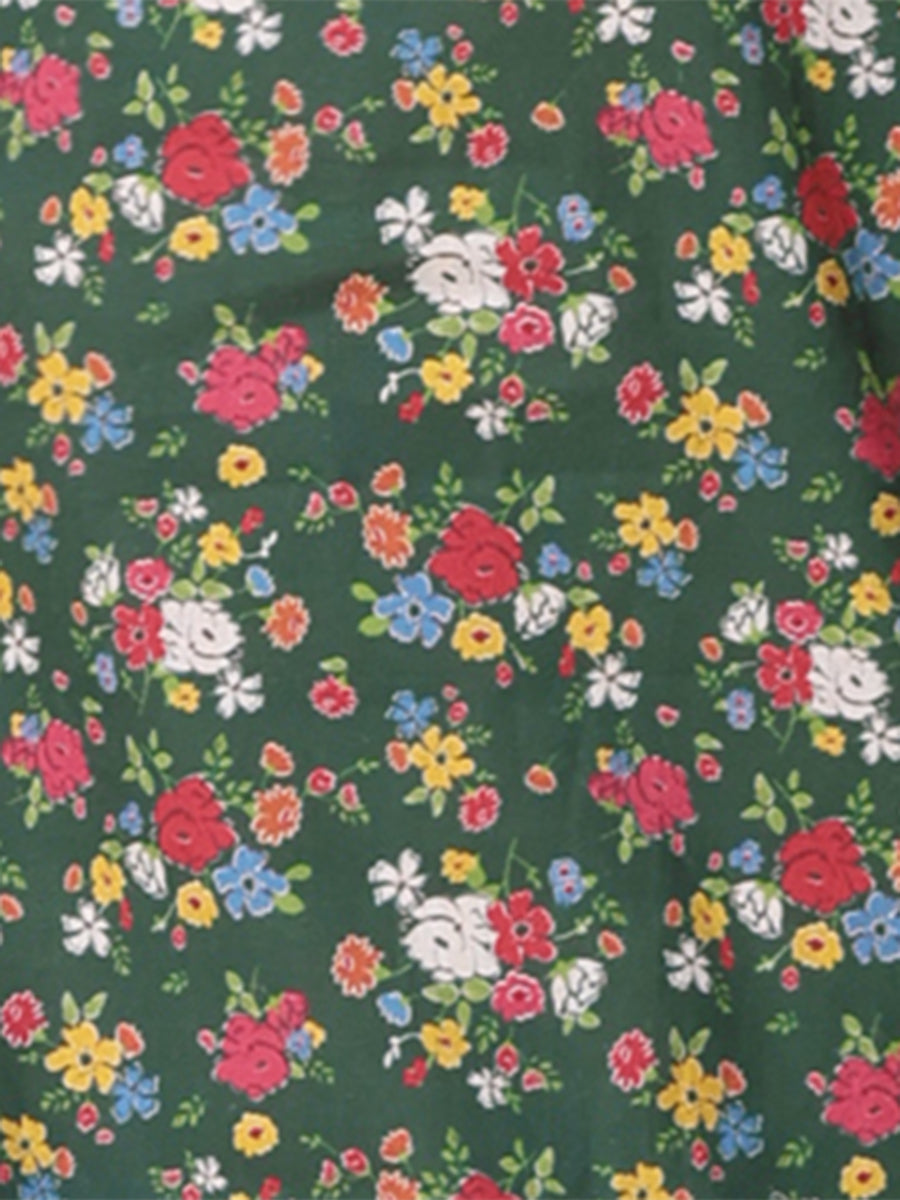 Puff Sleeve Shirt Point Collar Top Button Down Floral Blouse