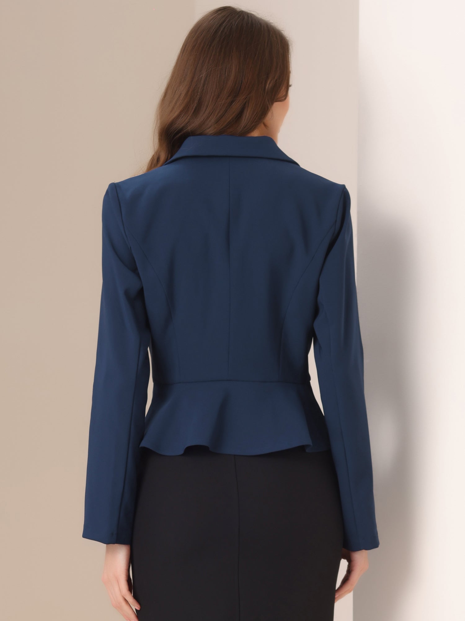 Vintage Lapel Long Sleeve Ruffle Hem Office Cropped Blazer