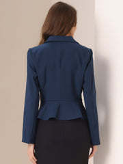Vintage Lapel Long Sleeve Ruffle Hem Office Cropped Blazer