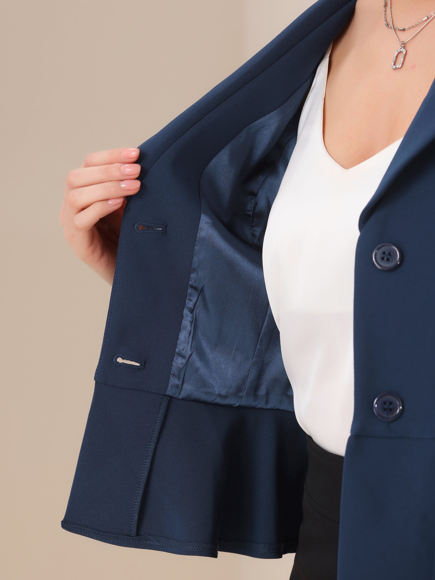 Vintage Lapel Long Sleeve Ruffle Hem Office Cropped Blazer