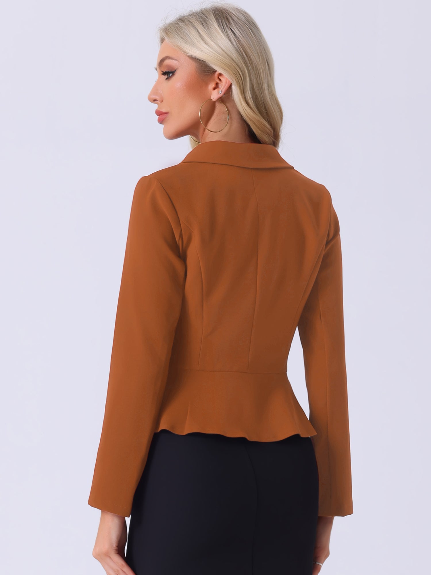Vintage Lapel Long Sleeve Ruffle Hem Office Cropped Blazer