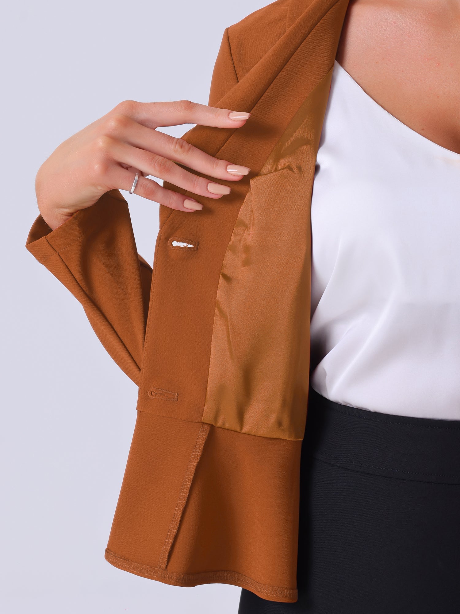 Vintage Lapel Long Sleeve Ruffle Hem Office Cropped Blazer