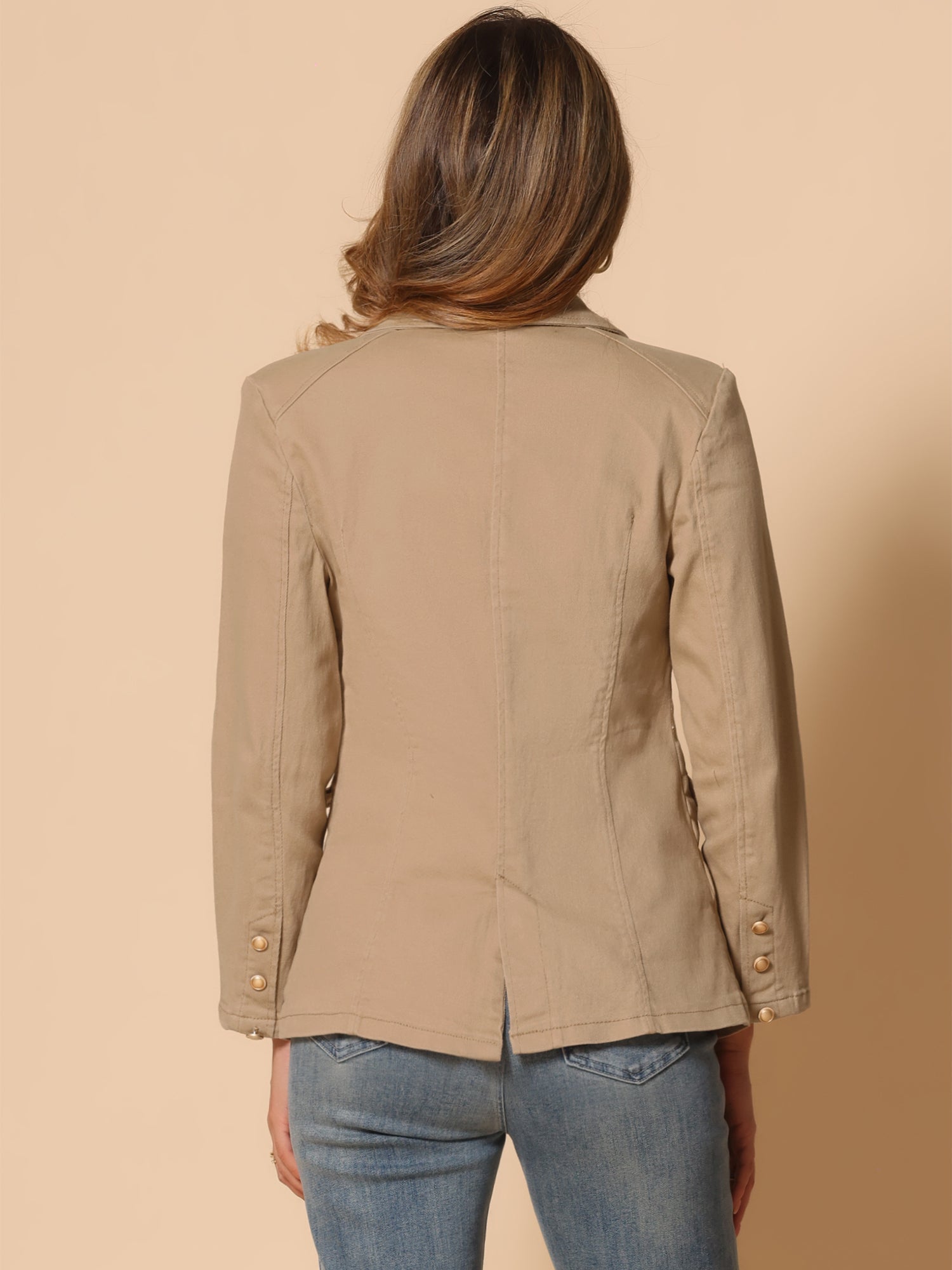 Notched Lapel Denim Single Breasted Shoulder Pad Blazer Jackets