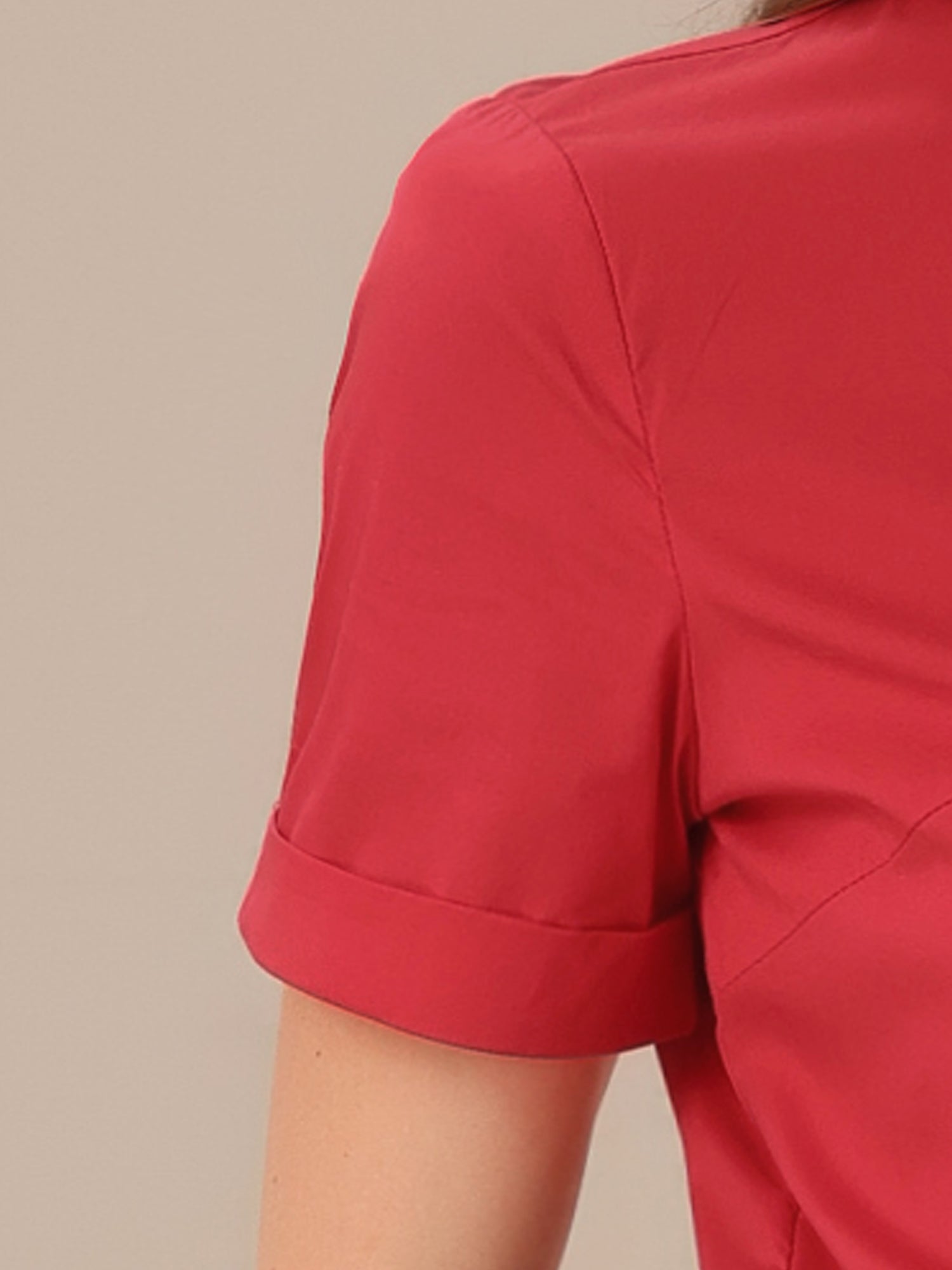 Button Down Stand Collar Short Sleeve Office Work Shirt Bodysuits