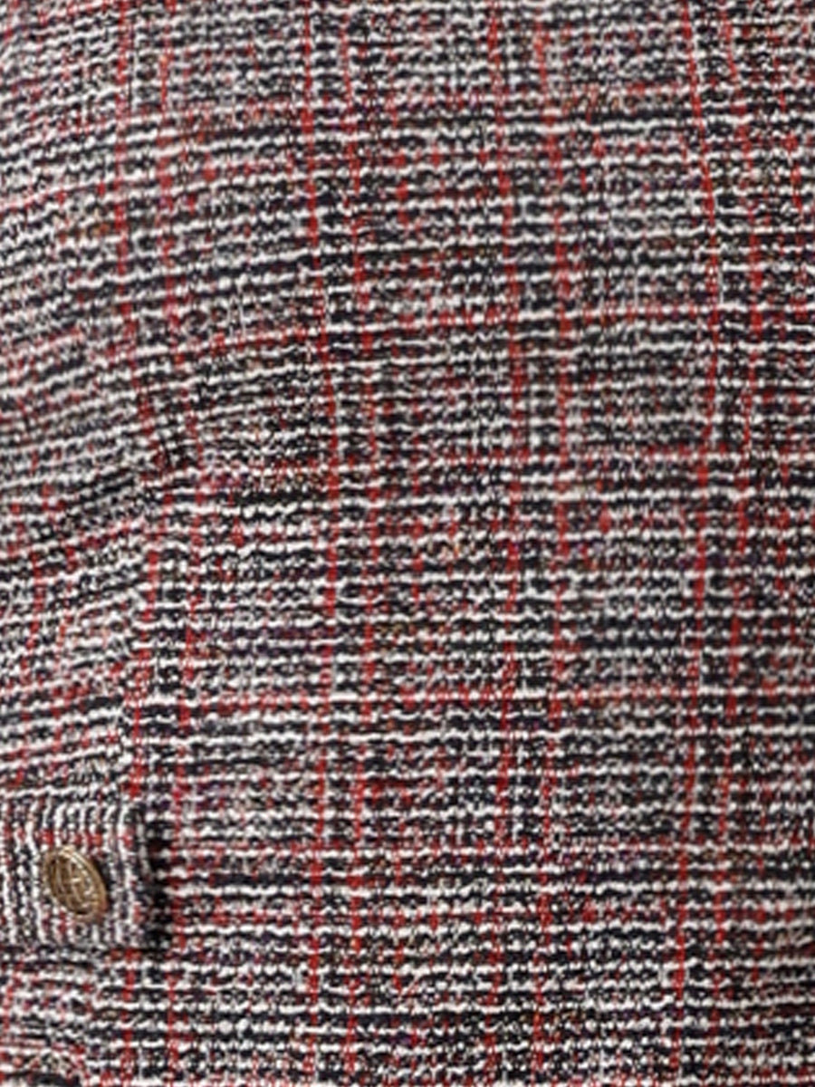 Tweed Plaid Sleeveless Crew Neck Buckle Decor Blouse