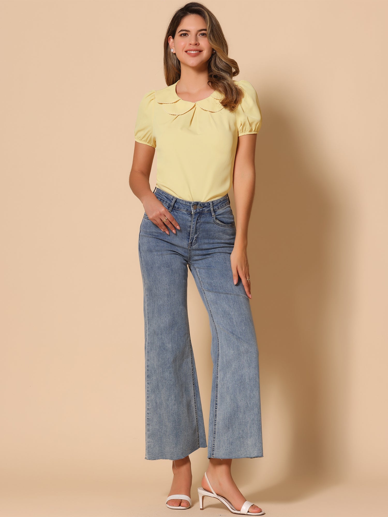 Puff Sleeve Tops Peter Pan Collar Blouse