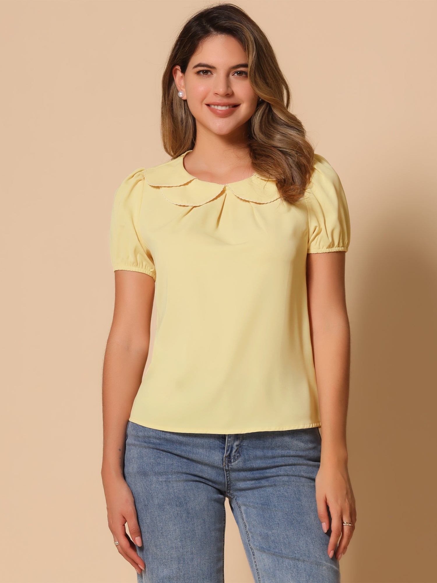 Puff Sleeve Tops Peter Pan Collar Blouse