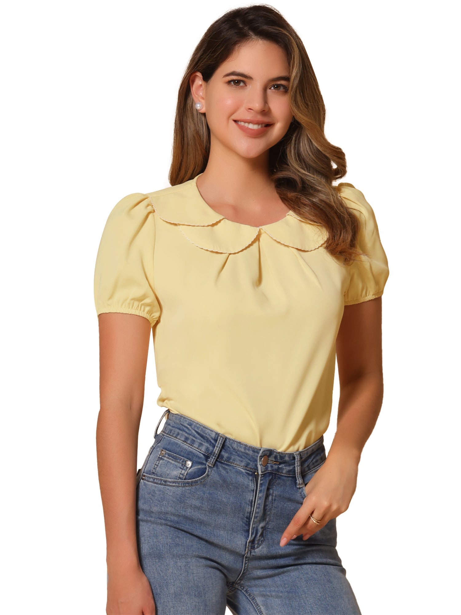 Puff Sleeve Tops Peter Pan Collar Blouse