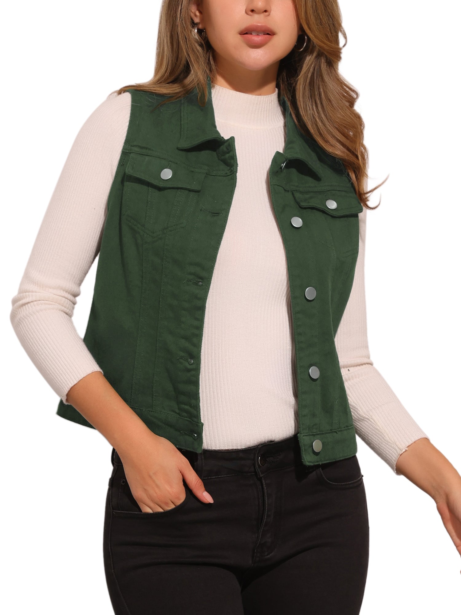 Buttoned Chest Flap Pocket Washed Denim Jacket Vest