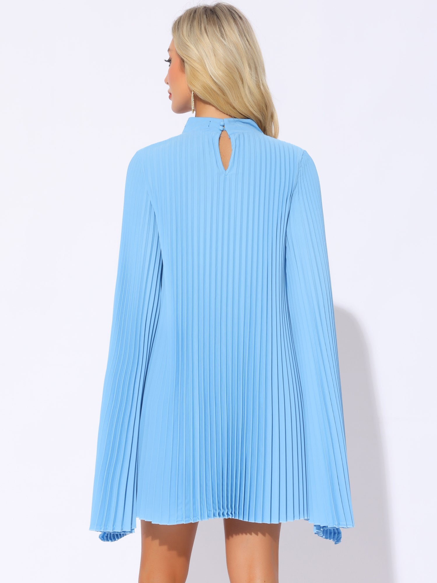Loose Flowy Cloak Sleeve Cape Pleated Chiffon Mini Dress