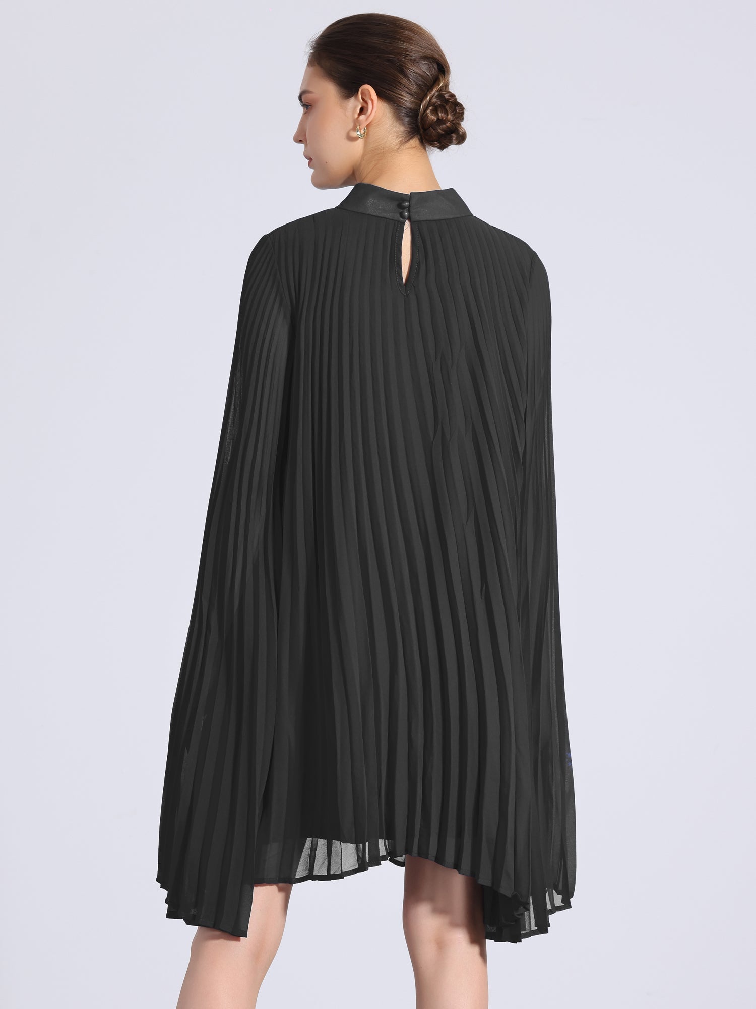 Loose Flowy Cloak Sleeve Cape Pleated Chiffon Mini Dress