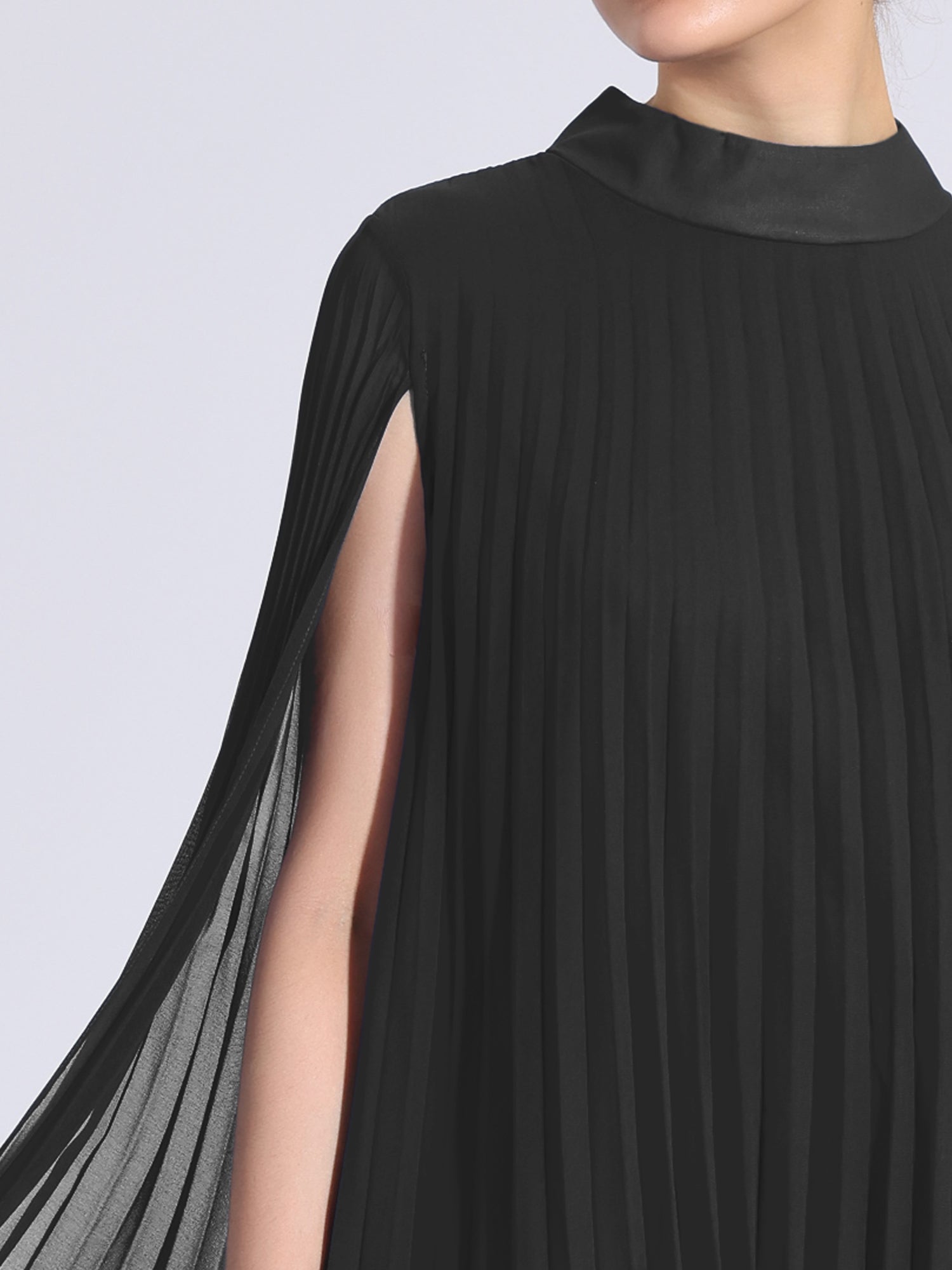 Loose Flowy Cloak Sleeve Cape Pleated Chiffon Mini Dress