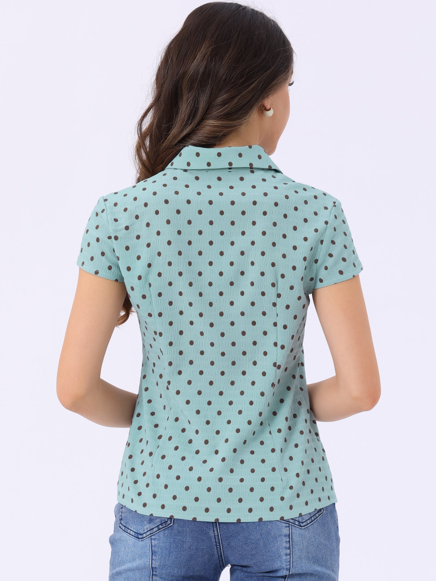 Short Sleeve Tops Vintage Polka Dots Button Up Shirt