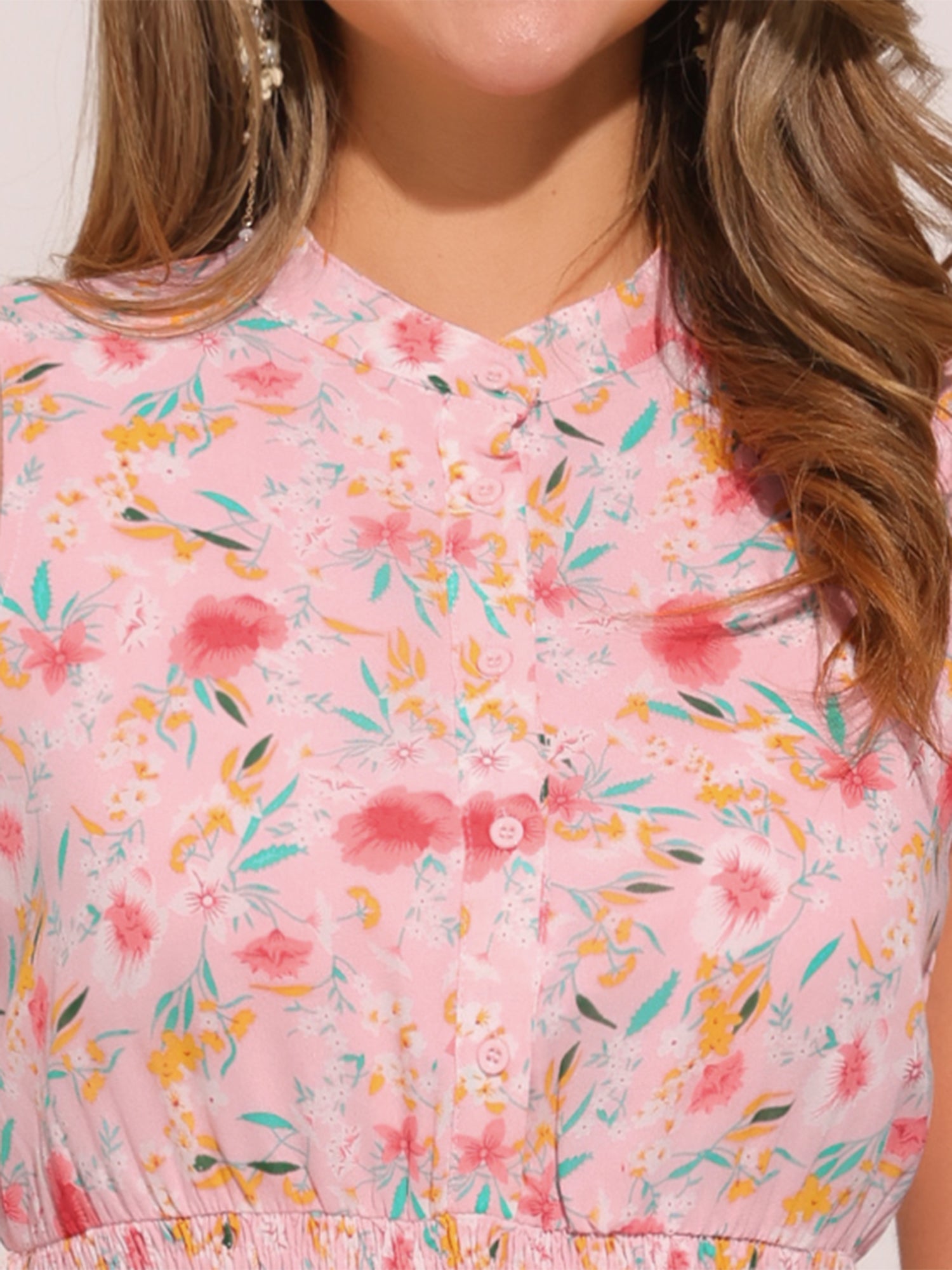 Floral A-line Smocked Waist Tiered Ruffled Chiffon Mini Dress