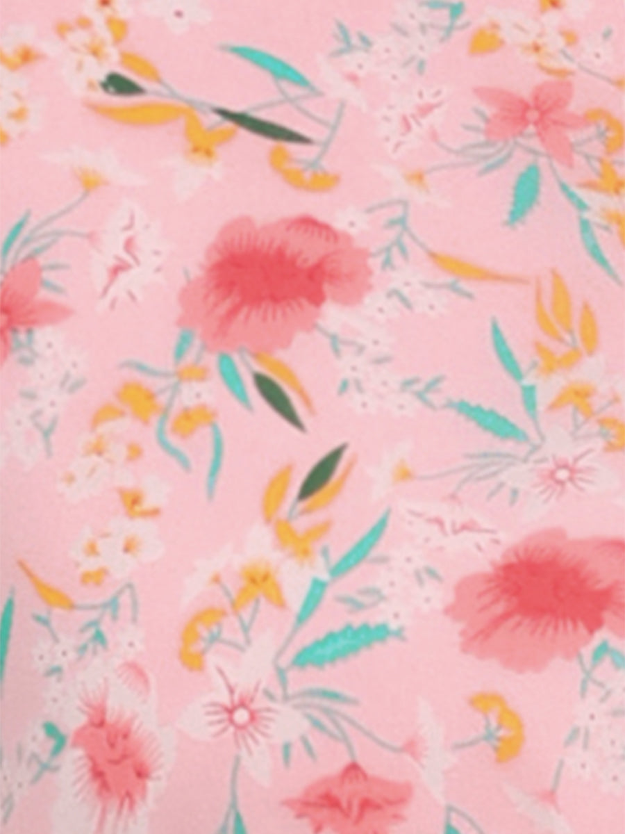 Floral A-line Smocked Waist Tiered Ruffled Chiffon Mini Dress