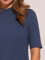 Mock Neck Solid Color Short Sleeves Casual T-shirts