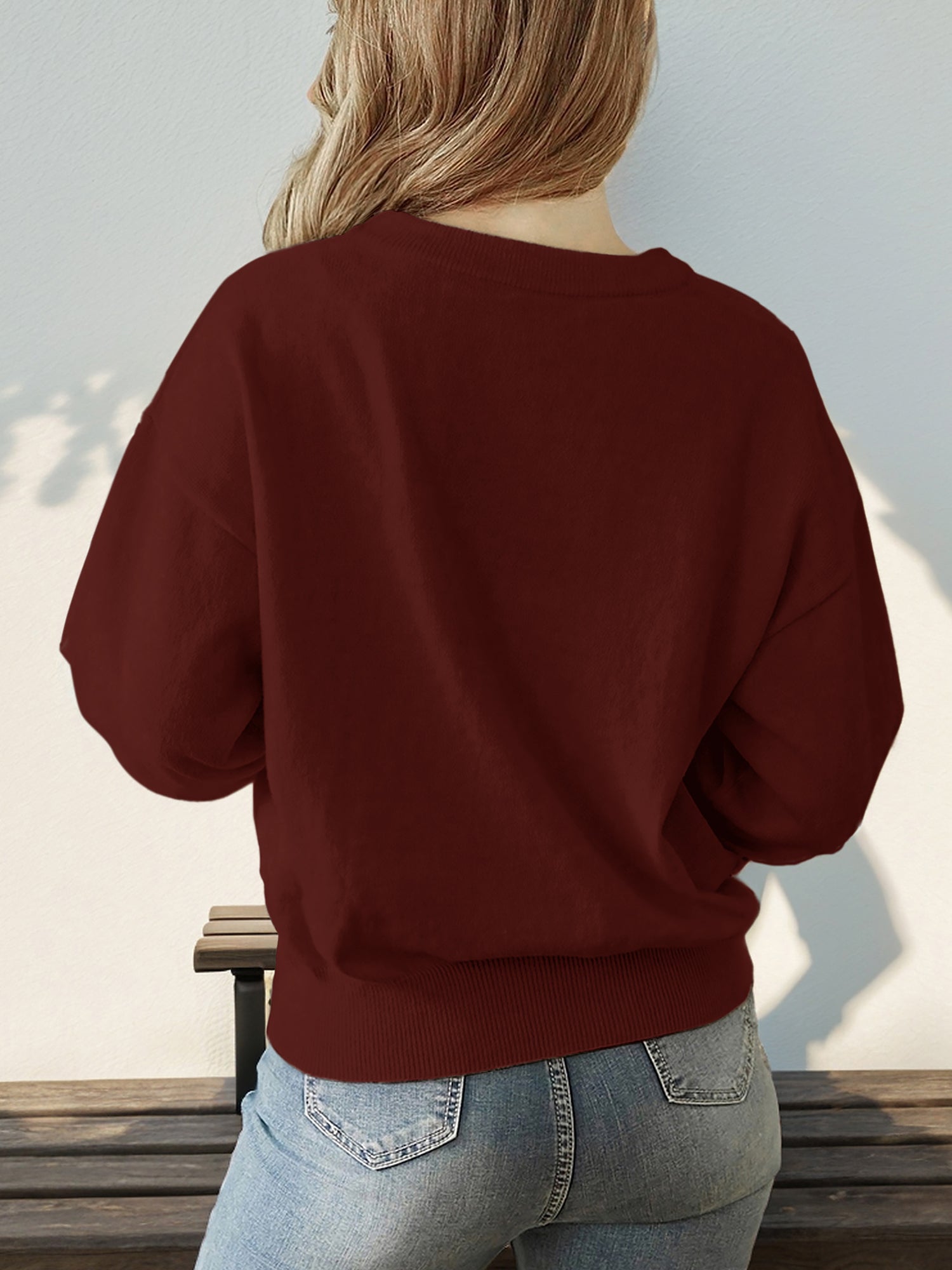 Long Sleeve Solid Color Crew Neck Knitted Sweater
