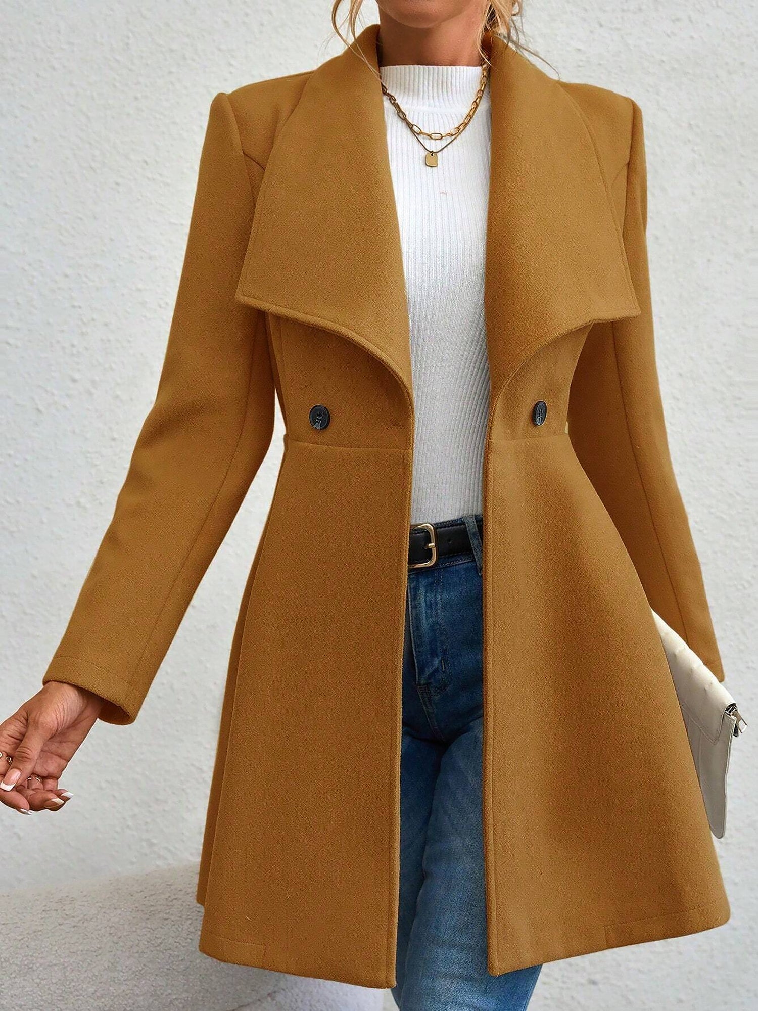 Lapel Long Sleeves Bouble Breasted Peplum Coat