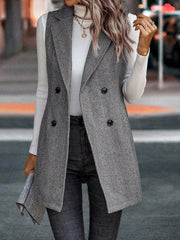 Modern Sleeveless Notched Lapel Double Breasted Tailored Fit Vest