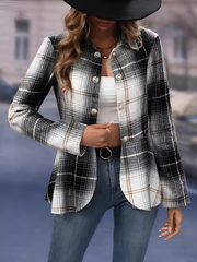 Plaid Long Sleeves Collared Peplum Jacket