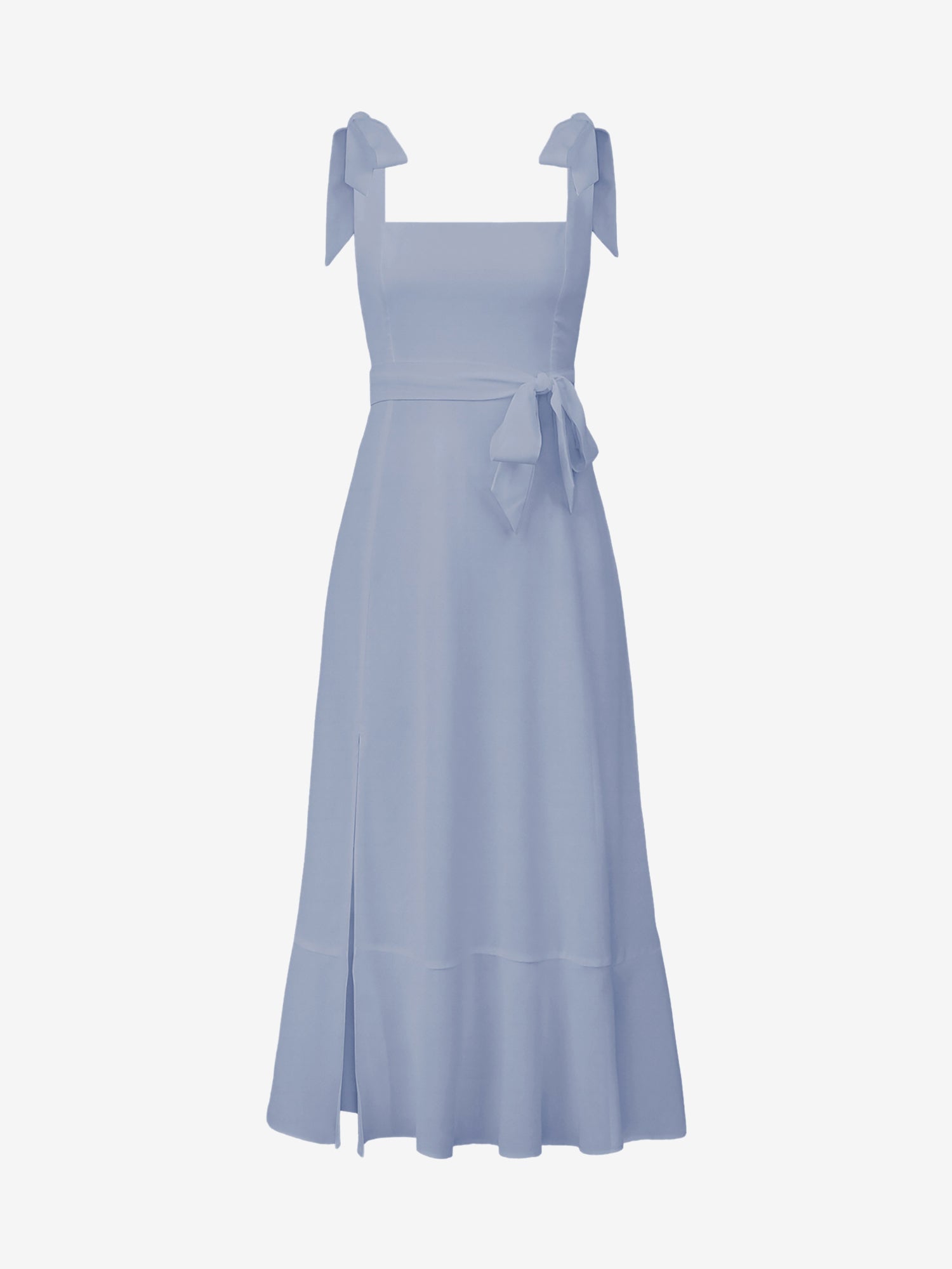 Bow Lace-Up Belted Slit Ruffled Sleeveless Midi Dress