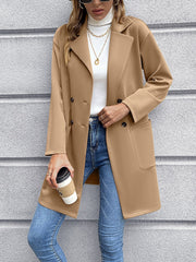 Solid Color Double-Breasted Mid-Length Jacket